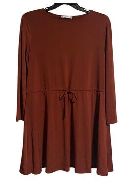 Mango Suit Womens Rust Brown Long-Sleeve Mini Dress Waist Tie Detail Size 8